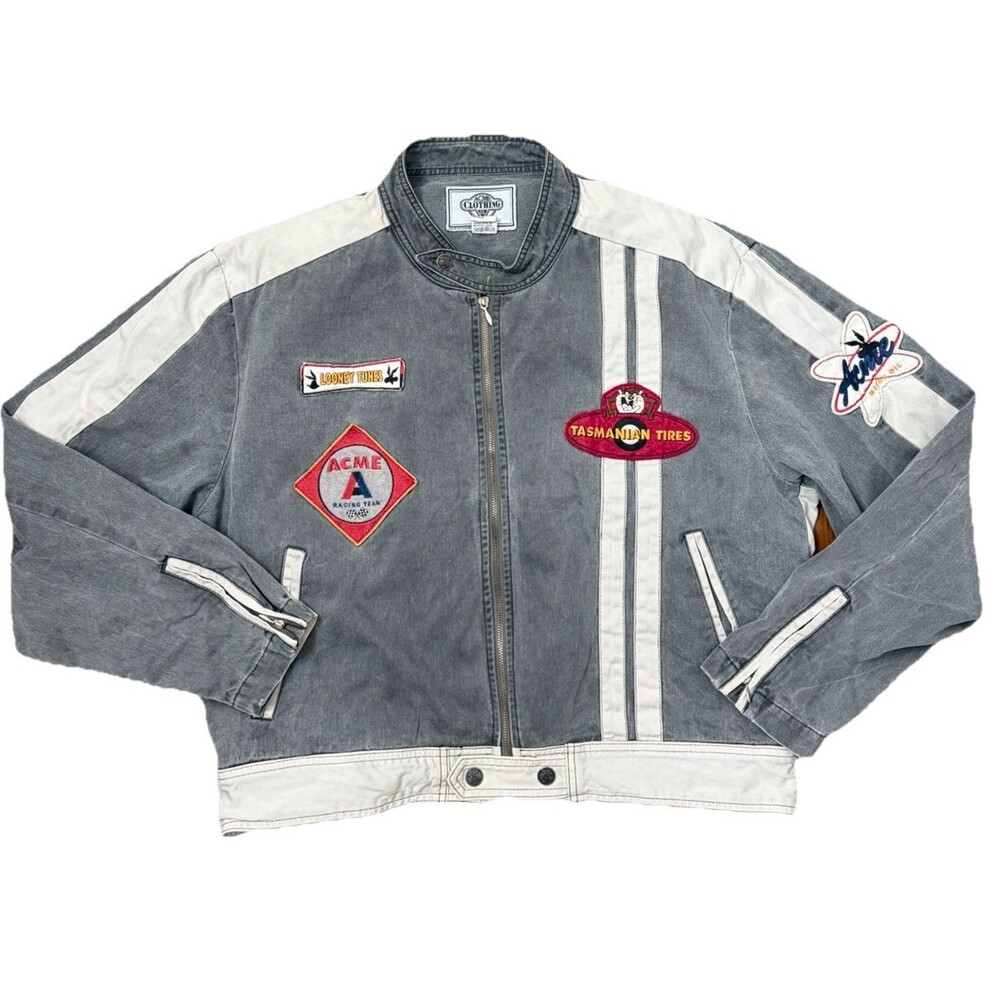 VTG Acme Clothing Co Looney Tunes Bugs bunny NASCAR Moto Jacket Cotton LARGE